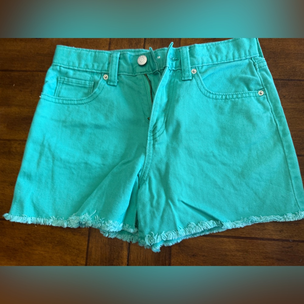 Old Navy Teal Denim Shorts High Rise Girls size 12